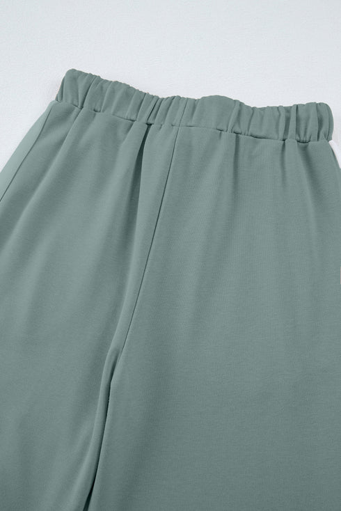 Varsity Stripe Contrast Collar Drop Shoulder Pullover And Drawstring Wide Leg Pant Set